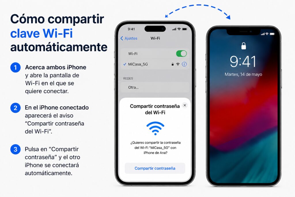 Pasos para compartir la contraseña Wi-Fi automáticamente en iPhone