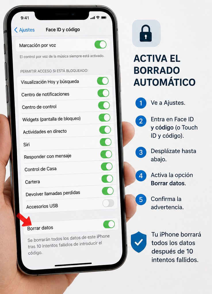 Borrar datos de iPhone tras 10 intentos fallidos