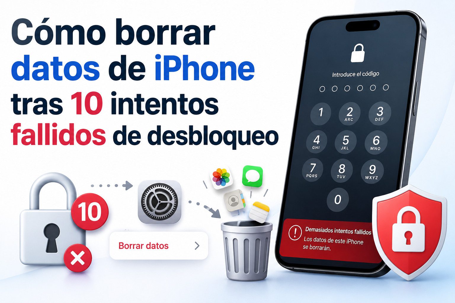 Cómo borrar datos de iPhone tras 10 intentos fallidos de desbloqueo
